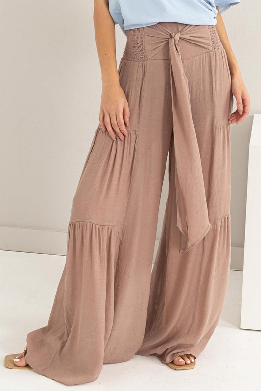 HYFVE Tie Front Ruched Tiered Pants - Abundia House