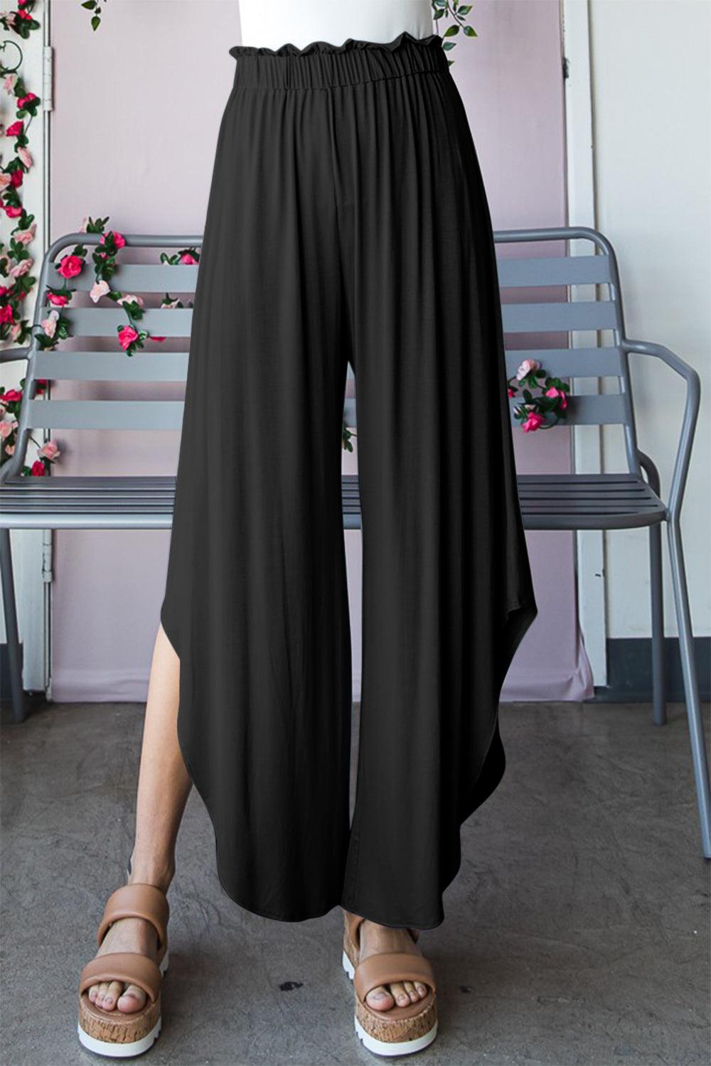 Heimish Full Size Frill Slit High Waist Wide Leg Pants - Abundia House