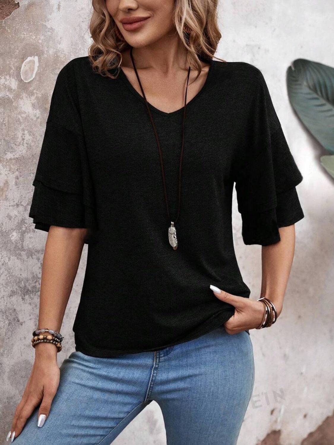 V-Neck Half Sleeve Blouse - Abundia House