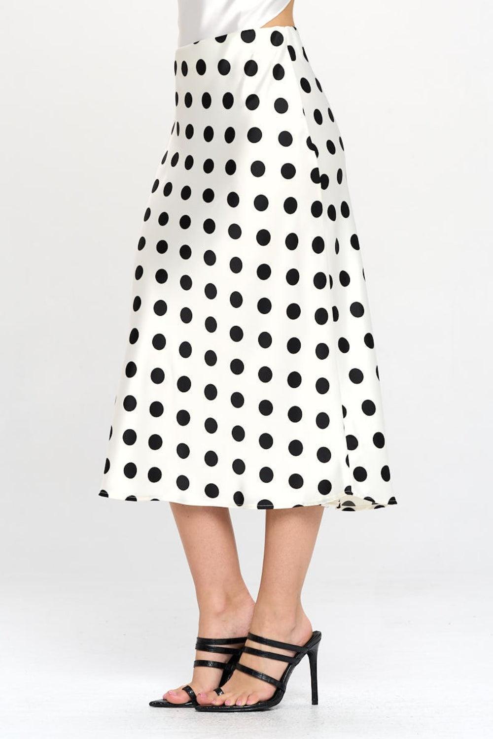 RENEE C Polka Dot Satin Midi Skirt - Abundia House