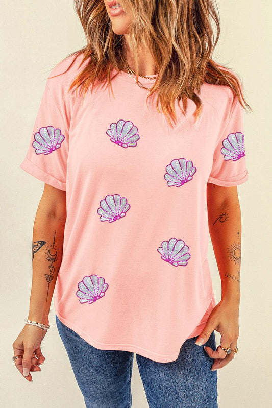 Shell Round Neck Short Sleeve T-Shirt - Abundia House