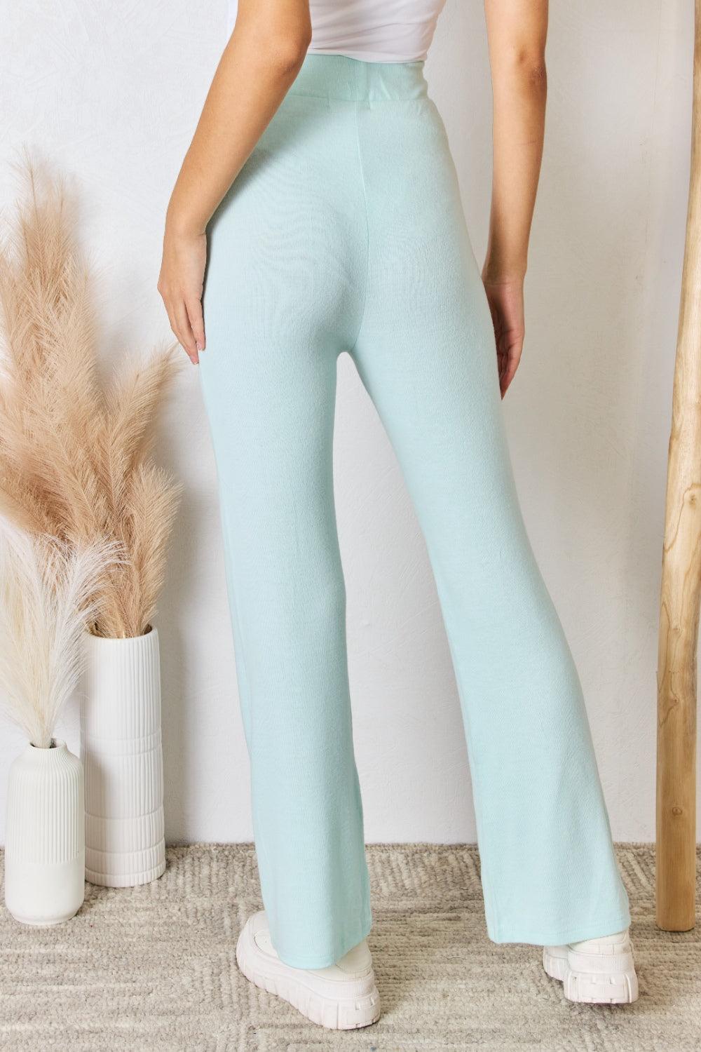 RISEN Full Size High Waist Ultra Soft Knit Flare Pants - Abundia House