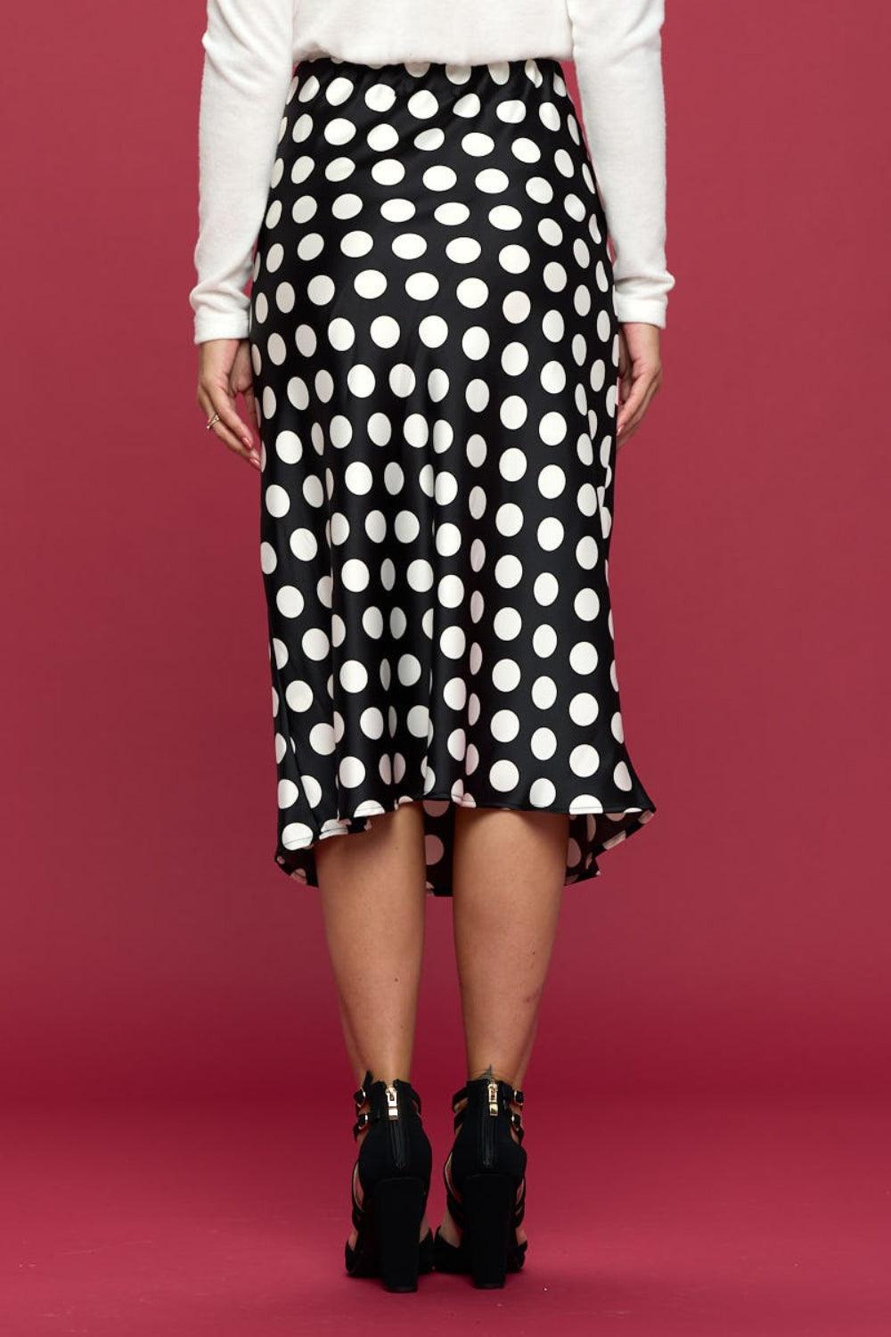 RENEE C Polka Dot Satin Midi Skirt - Abundia House