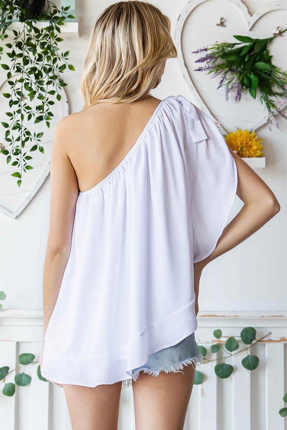 Tied Ruched One Shoulder Tank - Abundia House